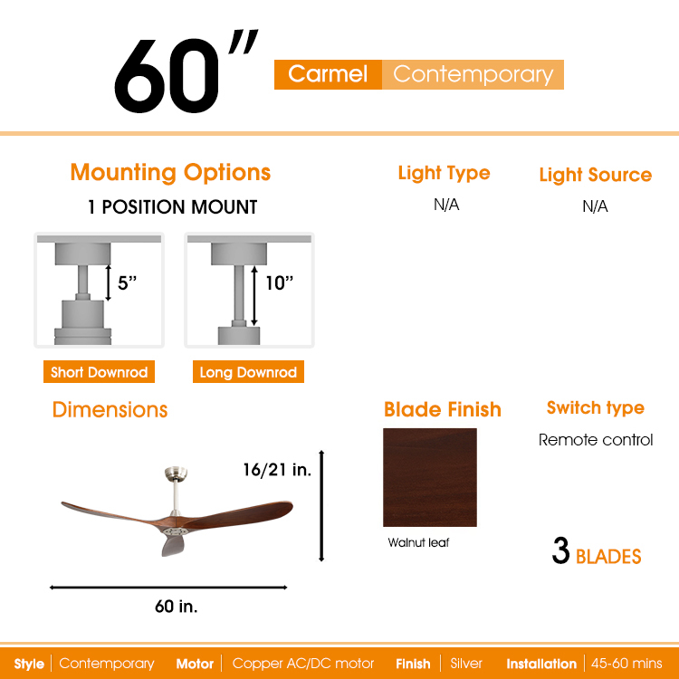 Ventilateur de plafond de 60 pouces de haute qualité pour les grandes pièces-KB