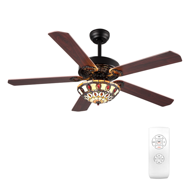 Ventilateur de plafond électrique avec lampe Tiffany, appareils ménagers de Style européen de 52 pouces, ventilateur de plafond décoratif avec lumière